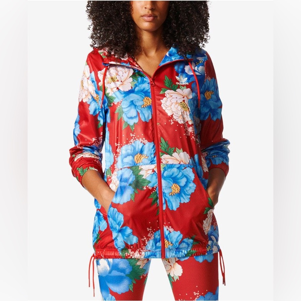 Adidas original Red Blue farm Floral windbreaker zip chita rio Jacket XS
